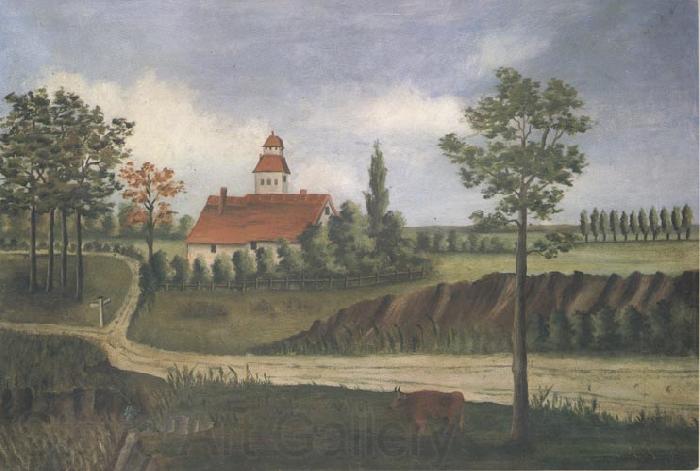 Henri Rousseau Landscape with Farm and Cow Norge oil painting art